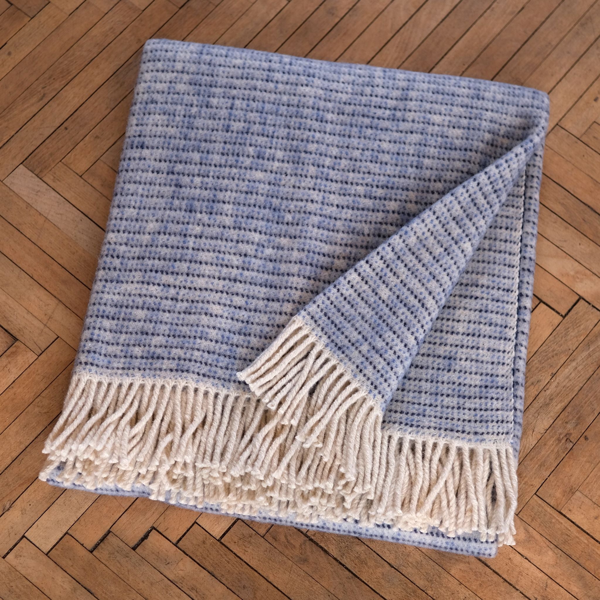 Sheep wool blanket - blue striped